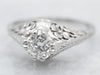 Platinum Art Deco European Cut Diamond Engagement Ring