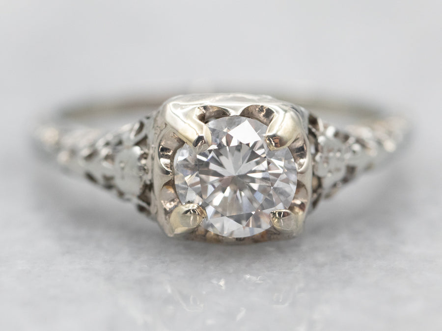 White Gold Art Deco Diamond Solitaire Engagement Ring