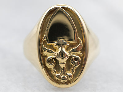 Vintage 18-Karat Gold Shield and Crest Signet Ring