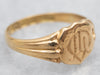 Yellow Gold Shield Signet Ring with Etched Design