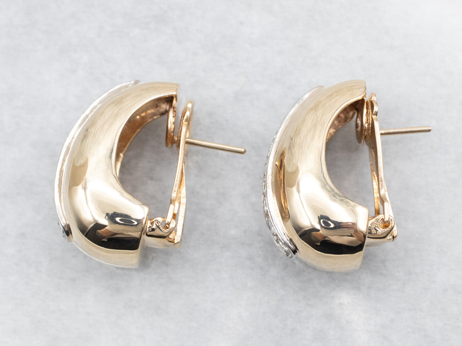 Two Tone Diamond Domed Drop Earrings