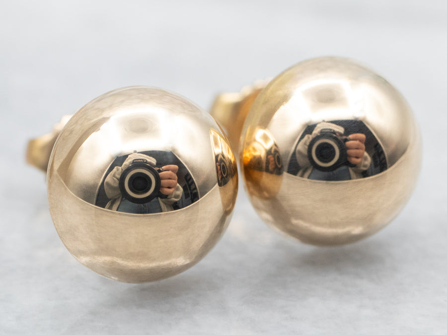 Yellow Gold Hollow Dome Stud Earrings