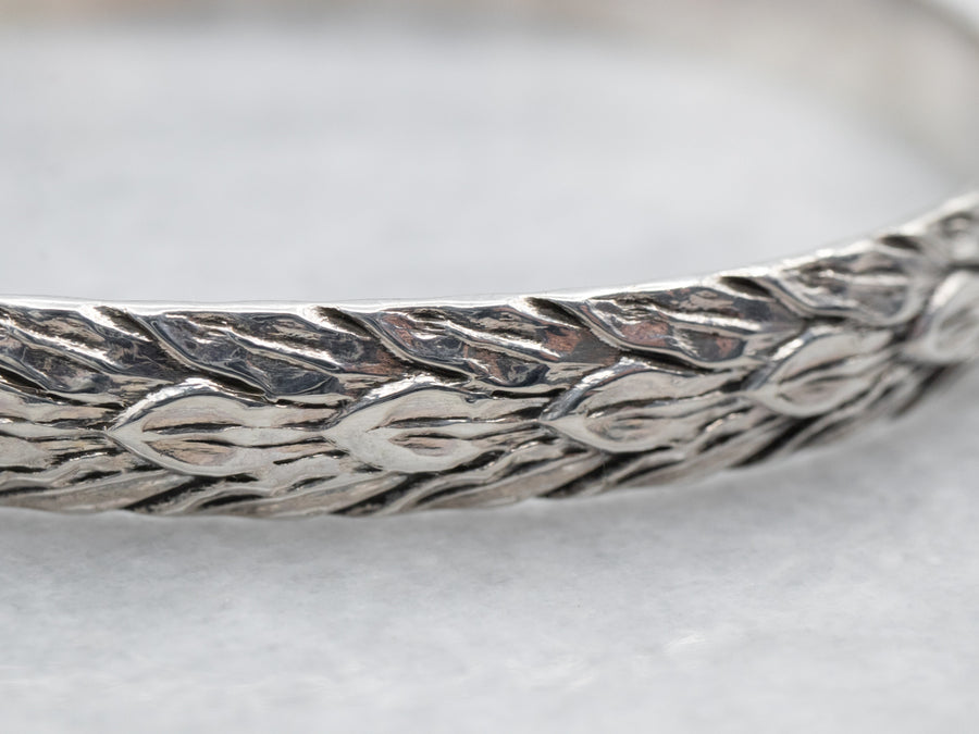 Sterling Silver Botanical Stamped Bangle Bracelet