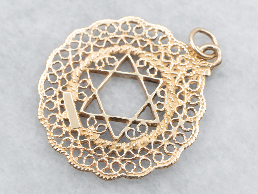 Yellow Gold Star of David with Filigree Frame