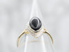 Scrolling Two Tone Gold Marquise Black Onyx Ring