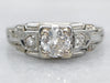 White Gold Art Deco Diamond Engagement Ring with Diamond Accents