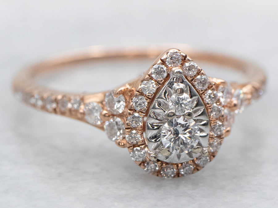 Two Tone Diamond Engagement Ring with Diamond Halo