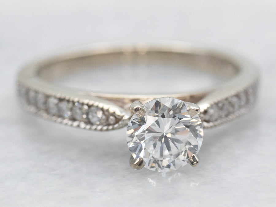 White Gold Diamond Engagement Ring with Diamond Shoulders