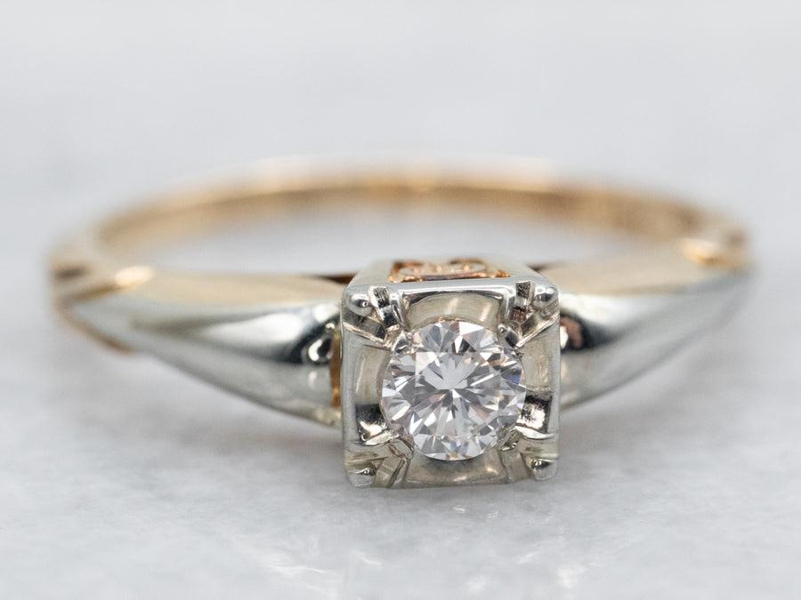 Two Tone Diamond Solitaire Engagement Ring