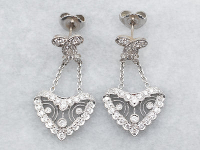 White Gold Diamond Filigree Drop Earrings
