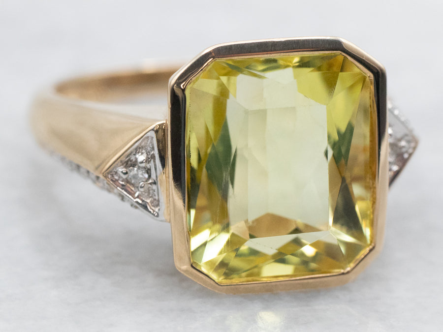 Lemon Quartz and Diamond Statement Ring
