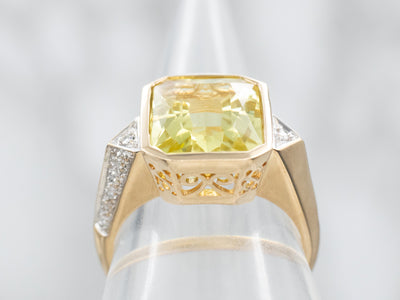 Lemon Quartz and Diamond Statement Ring