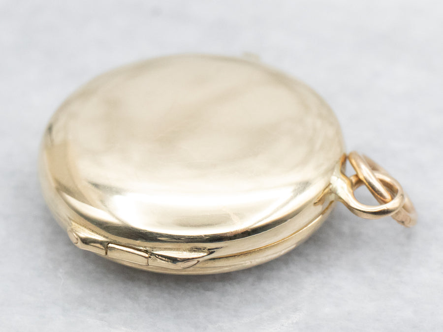 Yellow Gold Etched Round Locket