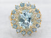 Two Tone Blue Topaz Ring with Diamond and Blue Topaz Double Halo
