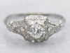 White Gold Old Mine Cut Diamond Engagement Ring with Diamond Accents