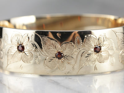 Vintage Garnet Hinged Bangle Bracelet