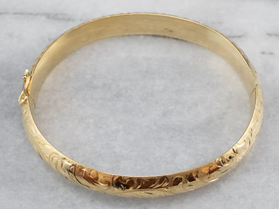 Engraved Gold Bangle Bracelet