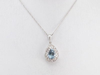 Aquamarine Diamond Halo White Gold Pendant