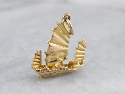 Gold Chinese Junk Ship Charm