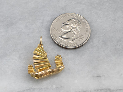 Gold Chinese Junk Ship Charm