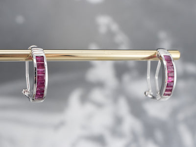 White Gold Synthetic Ruby Drop Earrings