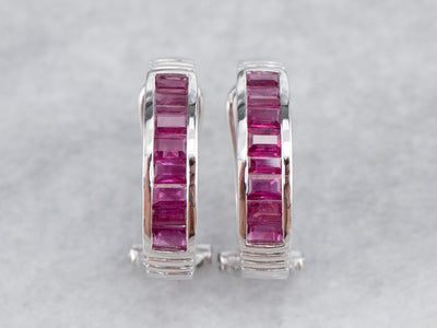 White Gold Synthetic Ruby Drop Earrings