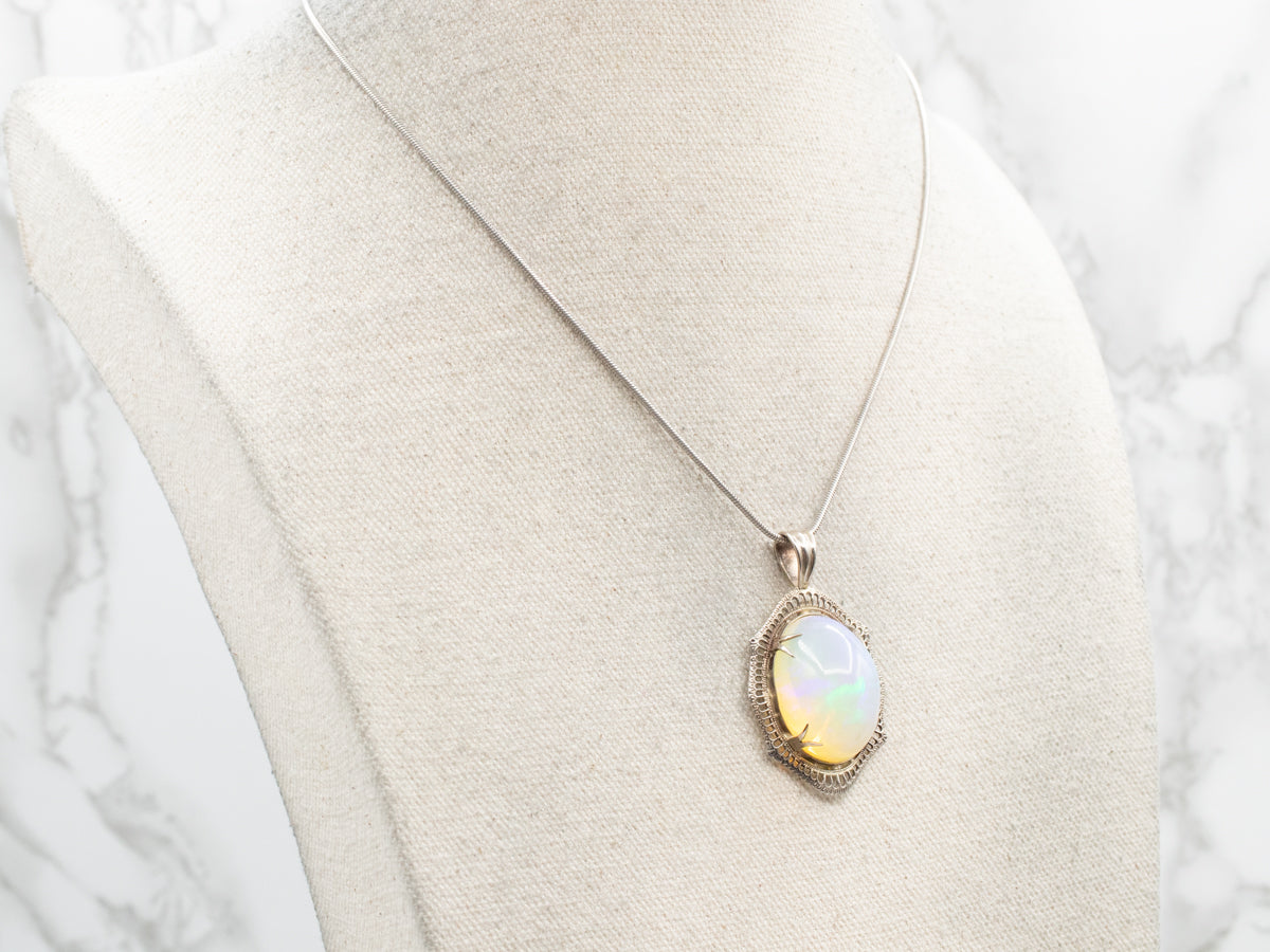 Ethiopian Opal and Filigree White Gold Pendant of Incredible Quality