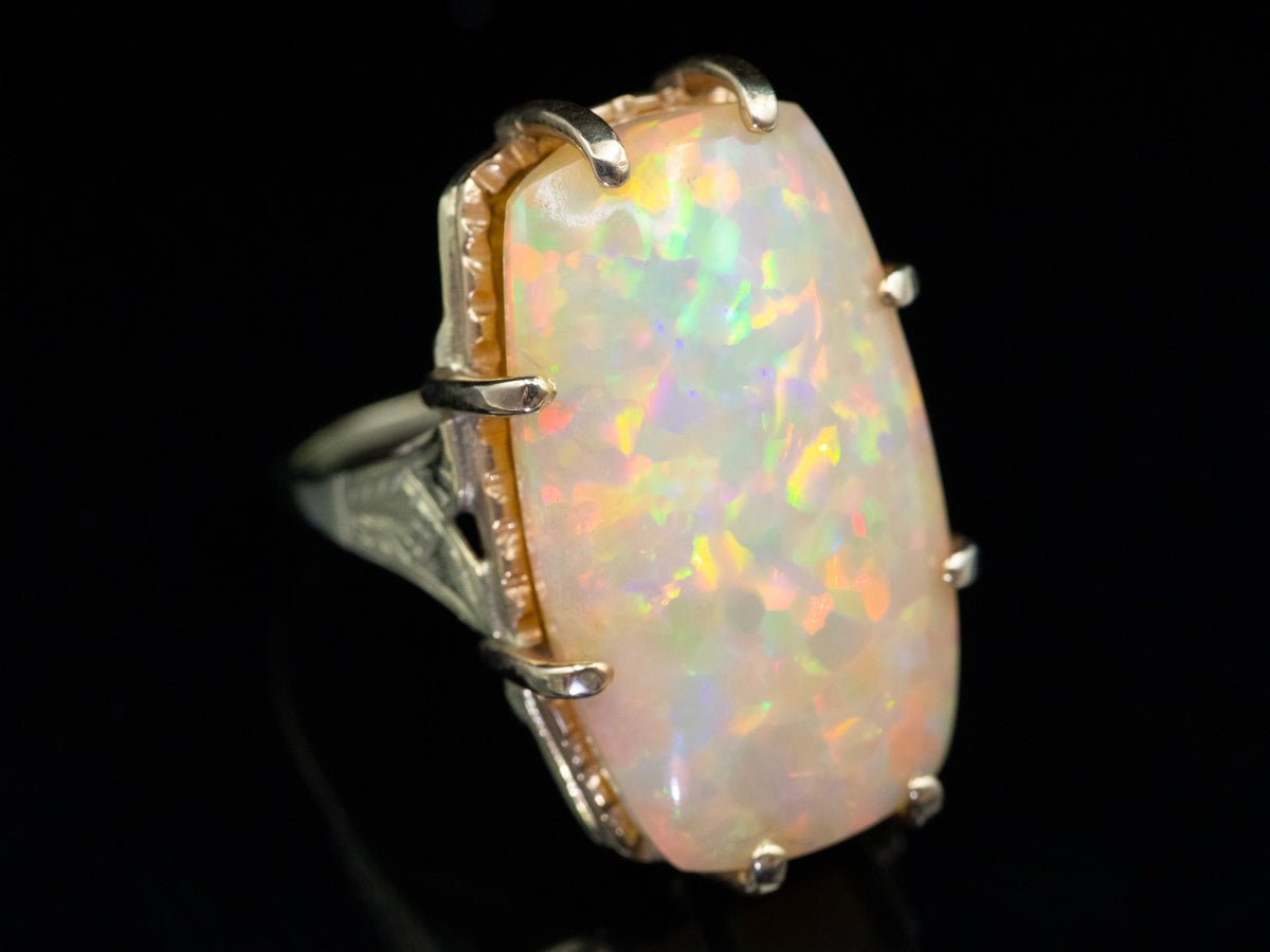 Confetti Color, Large Opal Ring in Vintage Cocktail Mounting