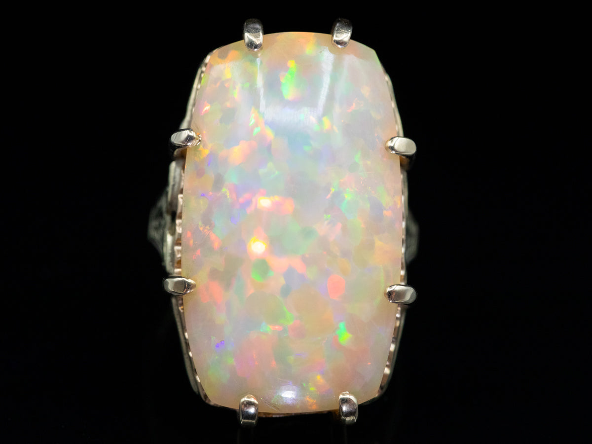 Confetti Color, Large Opal Ring in Vintage Cocktail Mounting