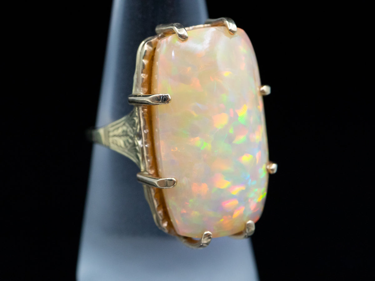 Confetti Color, Large Opal Ring in Vintage Cocktail Mounting