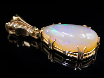 Whimsical Large Opal and Diamond Pendant, Custom Bail and Prongs