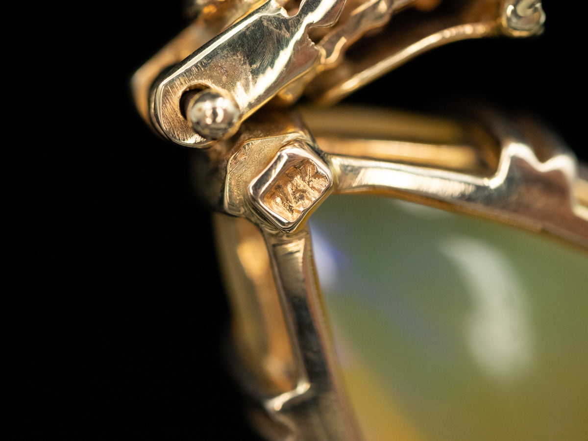 Whimsical Large Opal and Diamond Pendant, Custom Bail and Prongs