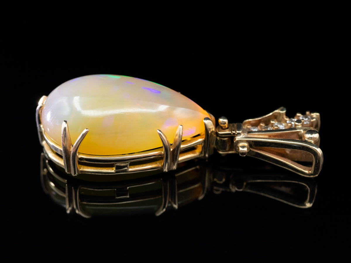 Whimsical Large Opal and Diamond Pendant, Custom Bail and Prongs