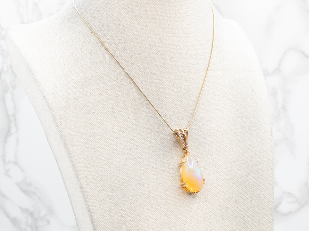 Whimsical Large Opal and Diamond Pendant, Custom Bail and Prongs