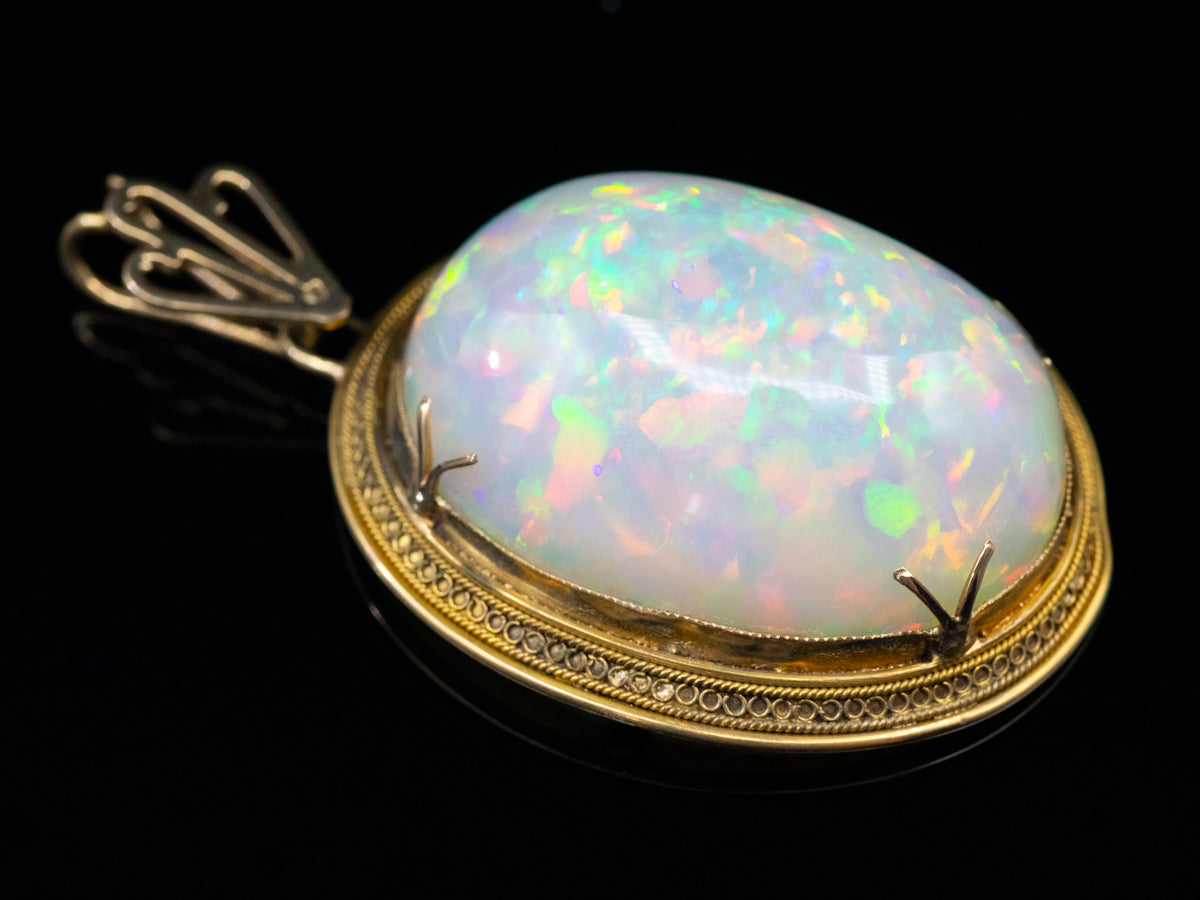 Collector&#39;s, Investment or Museum Quality Ethiopian Welo Opal Pendant, Fine Filigree Antique Gold Mounting