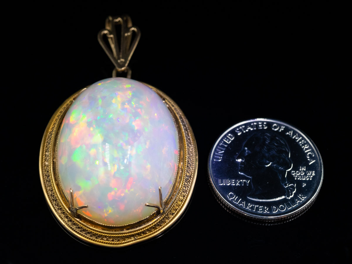 Collector's, Investment or Museum Quality Ethiopian Welo Opal Pendant, Fine Filigree Antique Gold Mounting