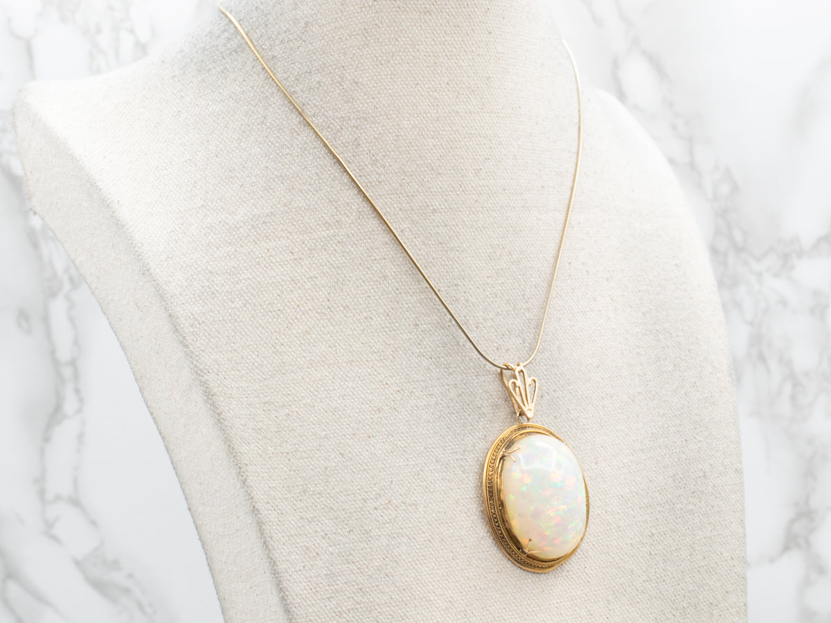 Collector's, Investment or Museum Quality Ethiopian Welo Opal Pendant, Fine Filigree Antique Gold Mounting