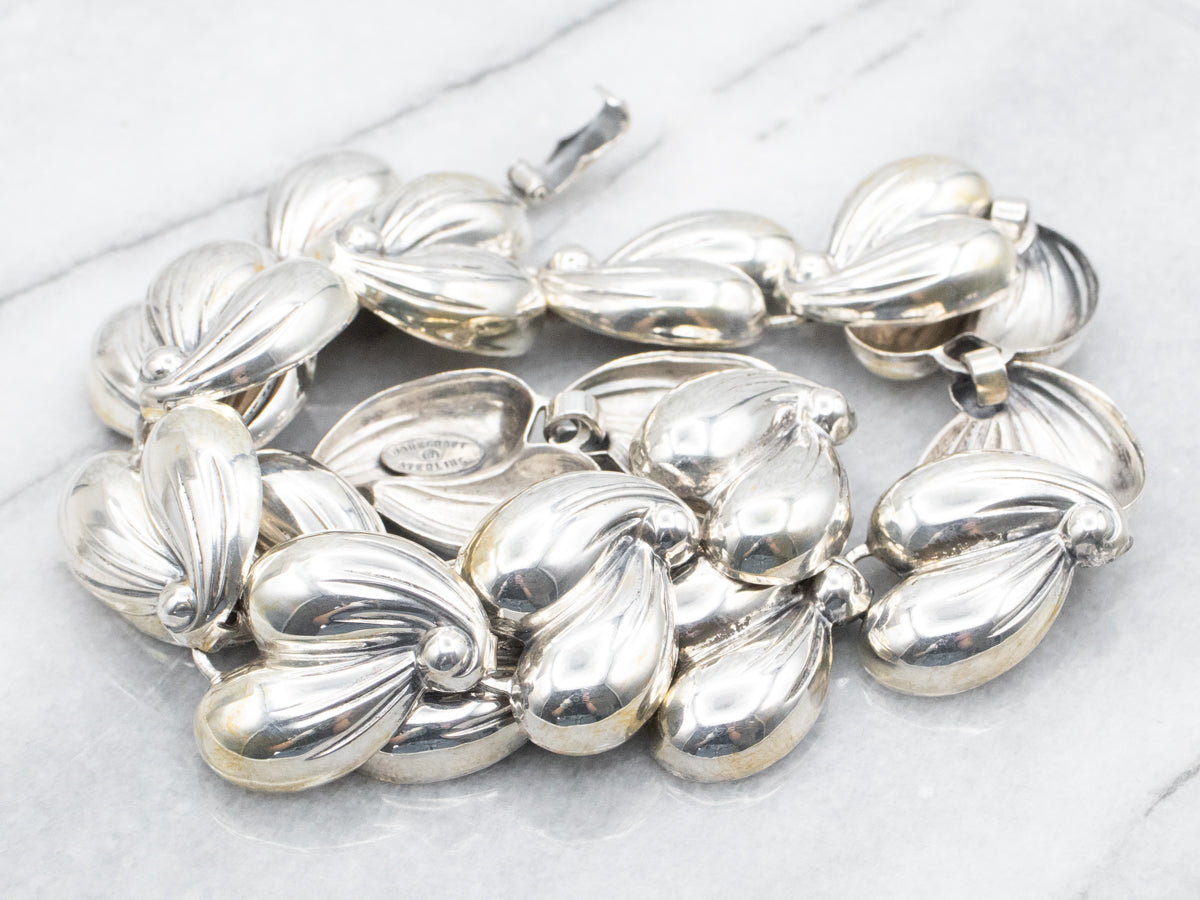 Sterling Silver Smooth Double Leaf Link Choker Necklace