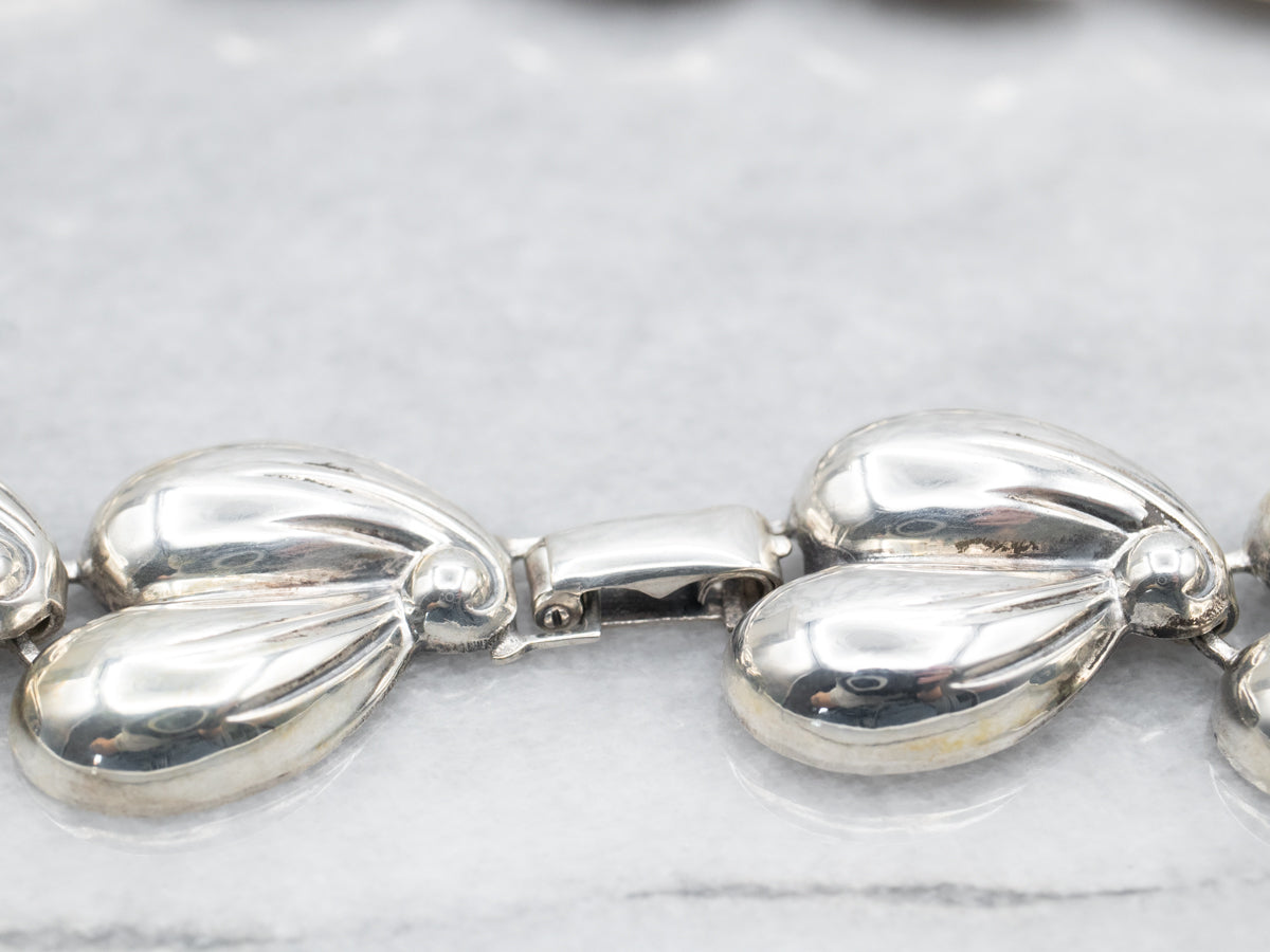 Sterling Silver Smooth Double Leaf Link Choker Necklace