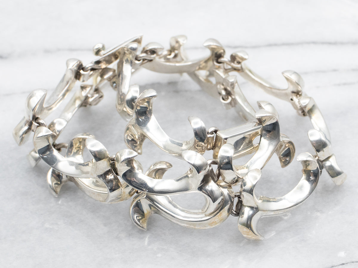 Sterling Silver Flourish Link Choker Necklace