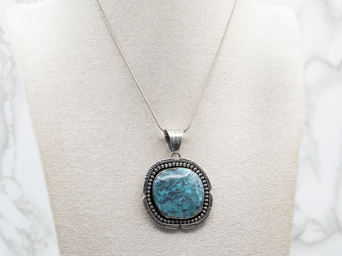 Sterling Silver Native American Made Repolished Turquoise Pendant