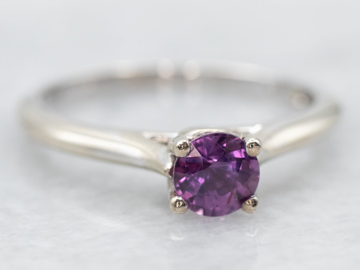 White Gold Fuchsia Sapphire Solitaire Engagement Ring