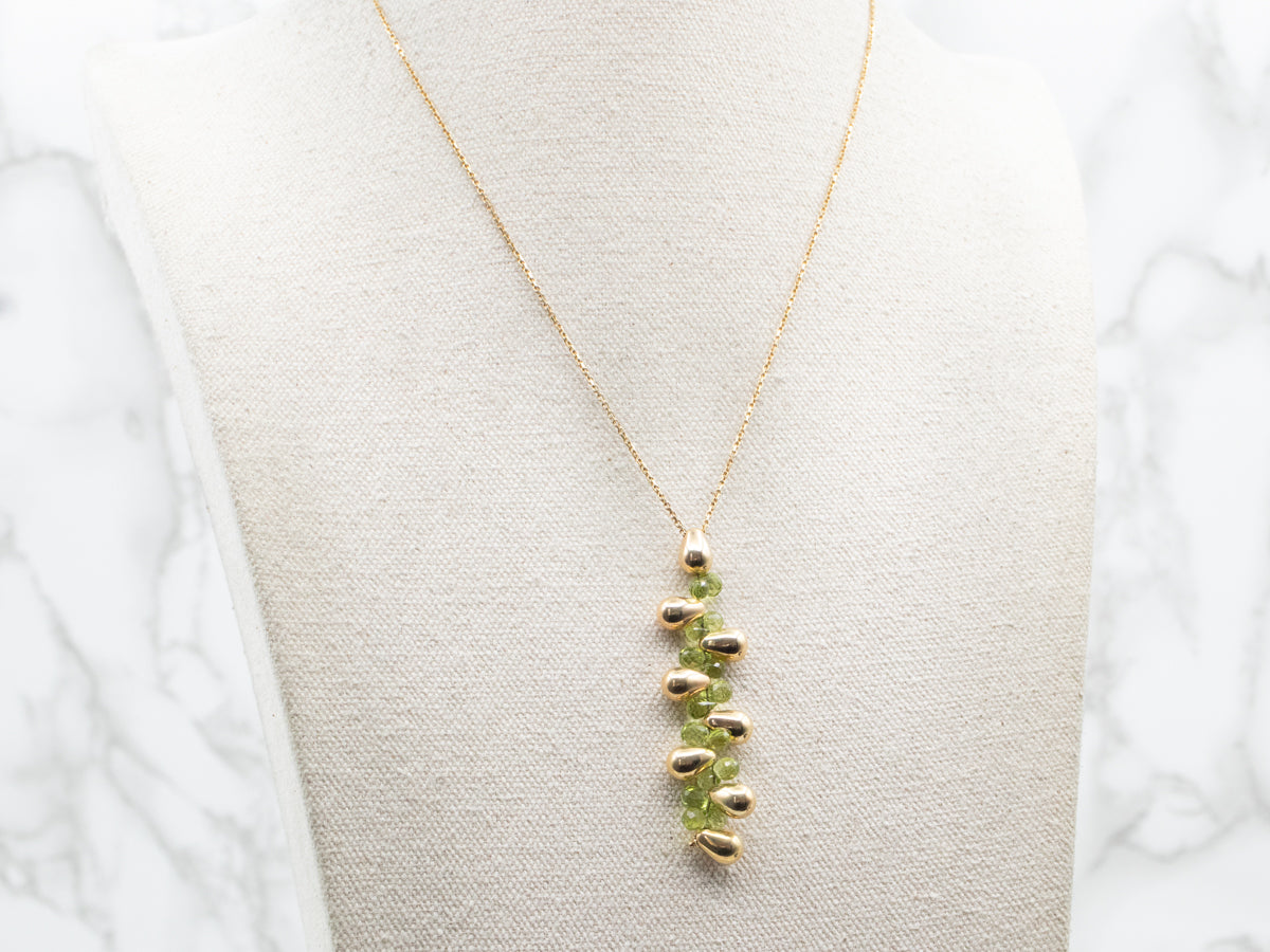 Briolette Cut Peridot and Gold Cluster Drop Necklace