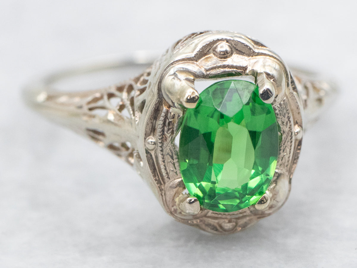 Art Deco Tsavorite Garnet Solitaire Ring