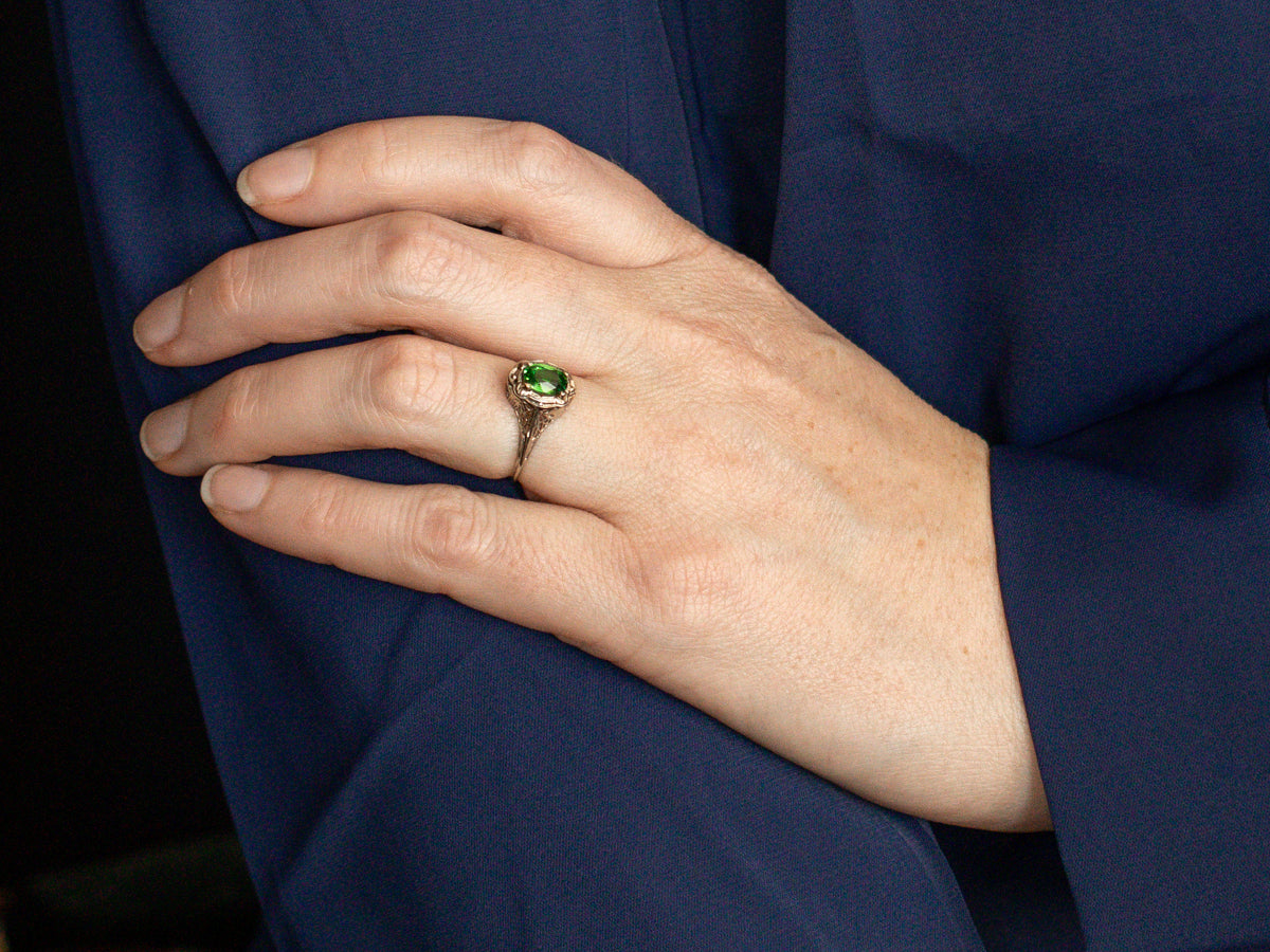 Art Deco Tsavorite Garnet Solitaire Ring