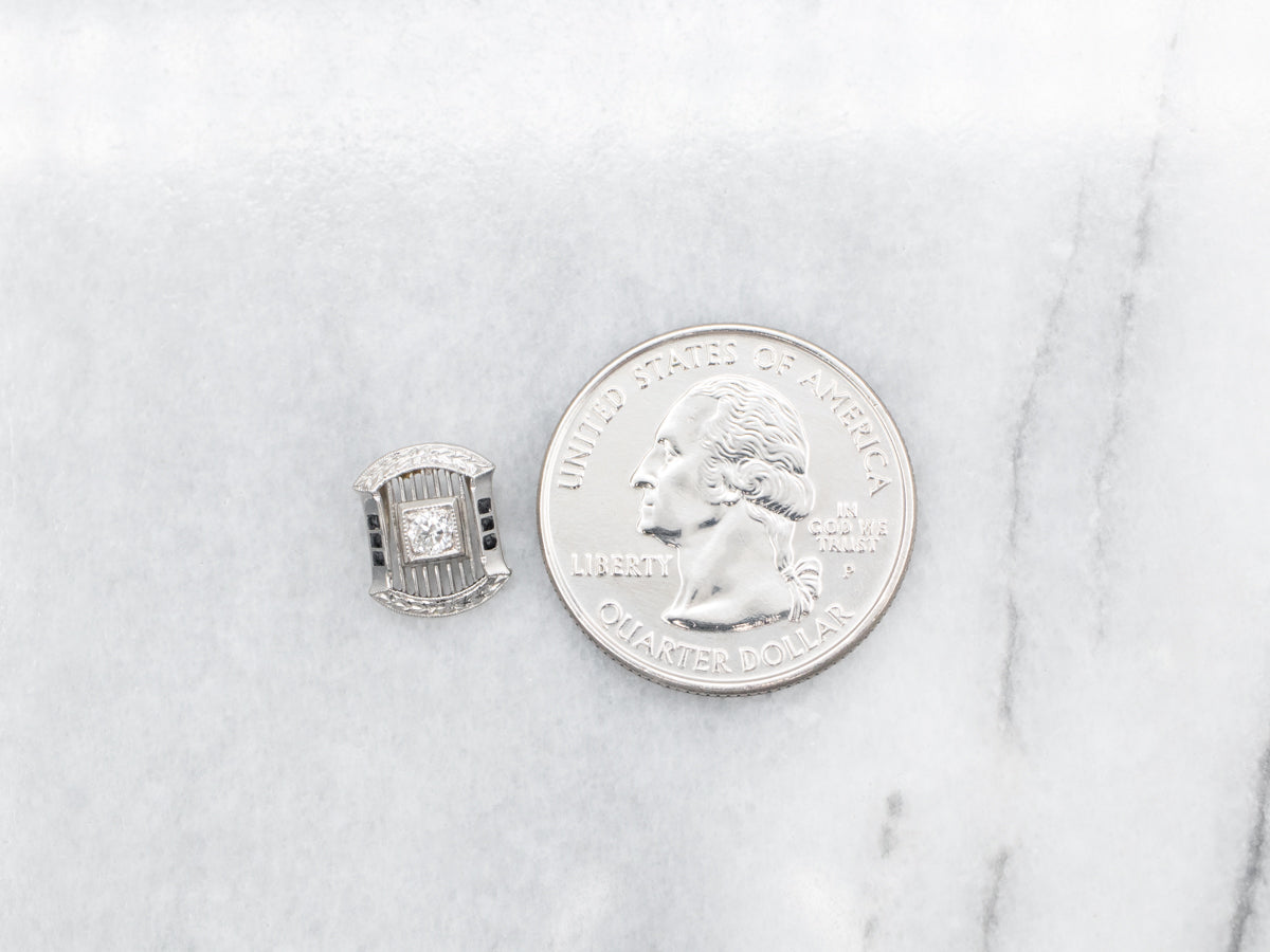 Art Deco Platinum Diamond Pendant with Black Enamel Details