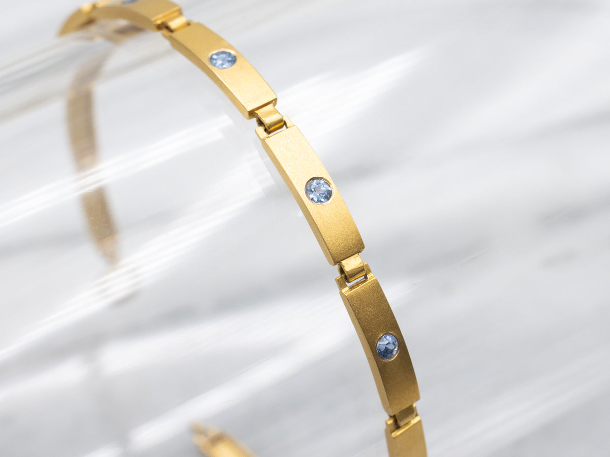 Antique Bloomed Gold and Sapphire Bar-Link Bracelet