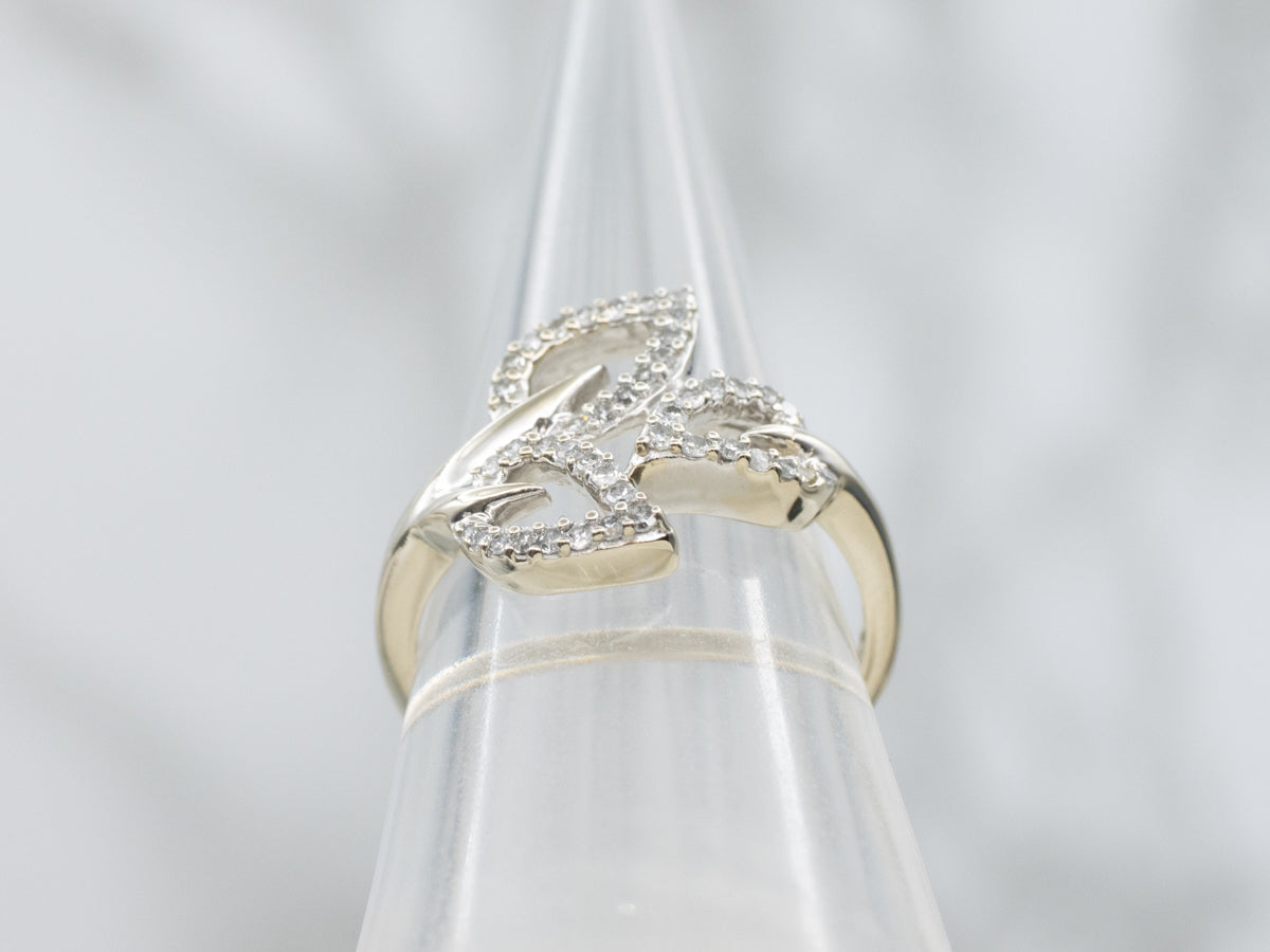Modern White Gold Diamond-Encrusted Leaf Wrap Ring