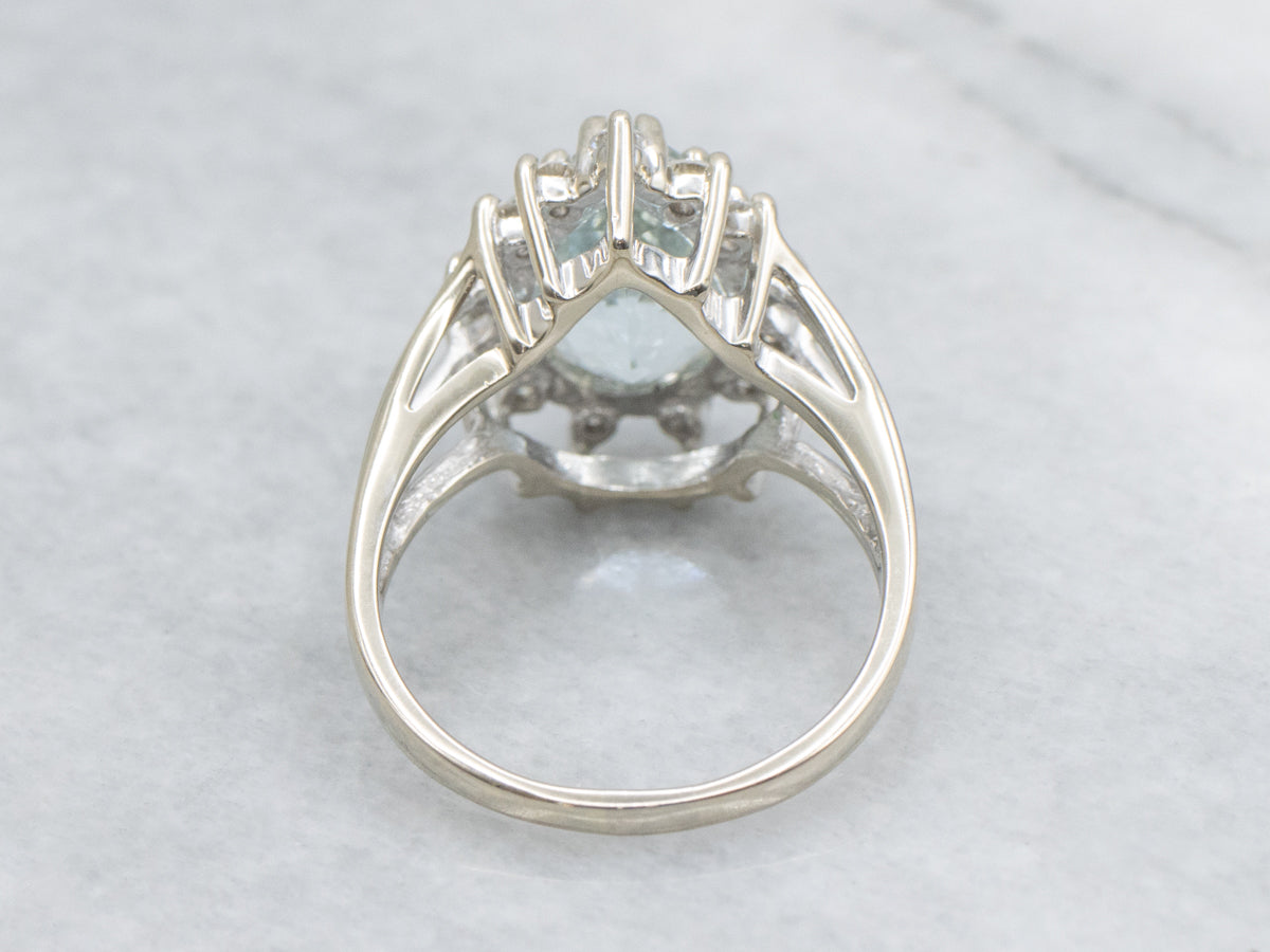 Pear-Cut Aquamarine and Diamond Halo Cocktail Ring