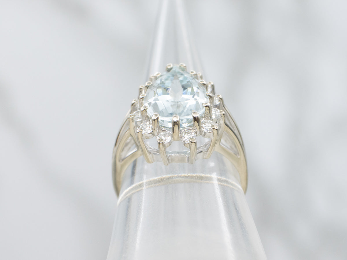 Pear-Cut Aquamarine and Diamond Halo Cocktail Ring